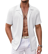 Mens Linen Shirt Beach shirt for men casual Button Down Shirt Short SLeeve button up  shirt