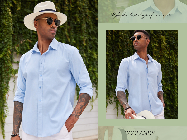 COOFANDY Men''s Long Sleeve Button Down Linen Shirt Summer Beach Free Wrinkle Casual Shirt