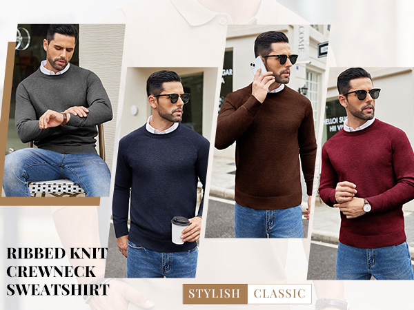 mens crewneck sweater slim fit lightweight