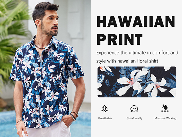 COOFANDY Mens Floral Hawaiian Shirts Tropical Button Up Aloha Shirts Beach Attire