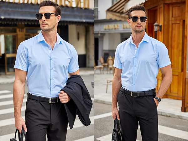 Men''s Wrinkle Free Business Dress Shirts Short Sleeve