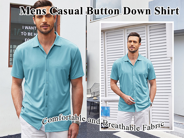 Mens Casual Wrinkle Free Shirts Short Sleeve