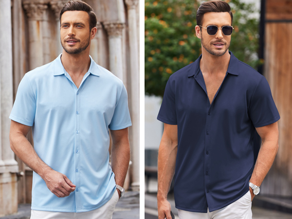 Mens Short Sleeve Button Down Wrinkle Free Shirts