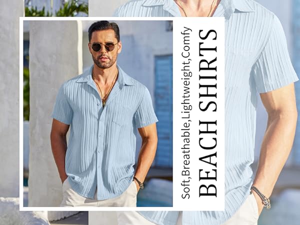 COOFANDY Mens Summer Shirts Short Sleeve Casual Linen Shirts for Men Hawaiian Beach Shirt