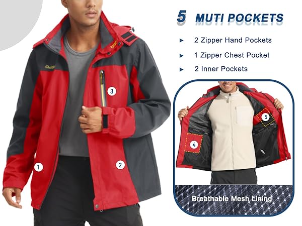 Mens Rain Jacket With Multi-Pockets