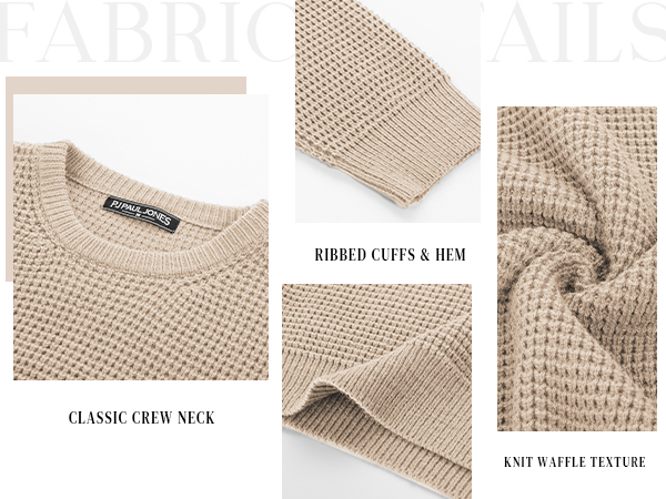 mens casual crewneck waffle textured pullover sweater slim fit long sleeve cable knit warm sweaters