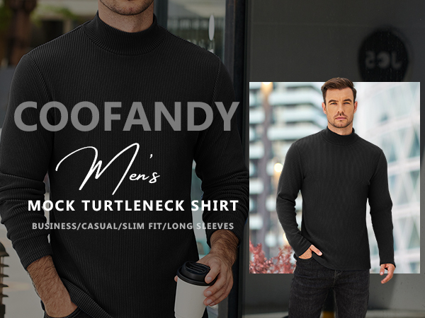 COOFANDY Men''s Mock Turtleneck Shirts Long Sleeve High Neck T Shirt