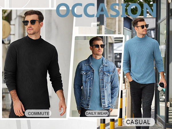 COOFANDY Men''s Thermal Casual Ribbed High Neck Pullover Sweater