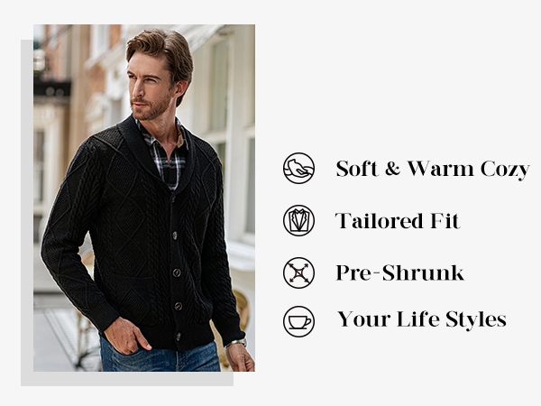 Casual Long Sleeve Shawl Collar Buttons Down Cable Knit Cardigan Sweater