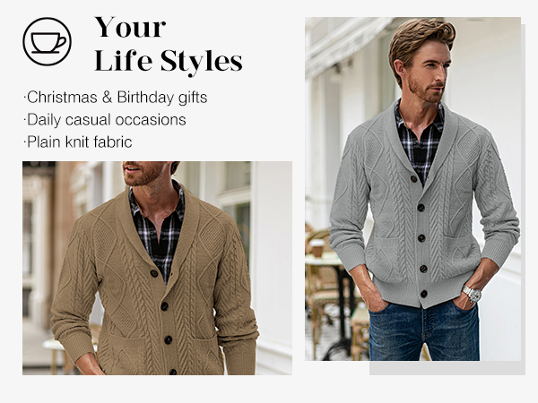 Casual Long Sleeve Shawl Collar Buttons Down Cable Knit Cardigan Sweater