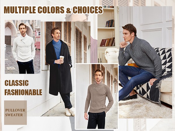 COOFANDY Men''s Shawl Collar Sweaters V-Neck Relaxed Fit Cable Pullovers