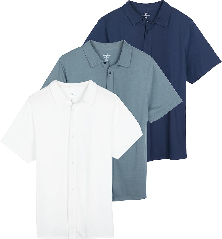 Real Essentials 3-Pack: Men's Regular Fit Casual Short Sleeve Button Down Shirt (Available in Big & Tall)