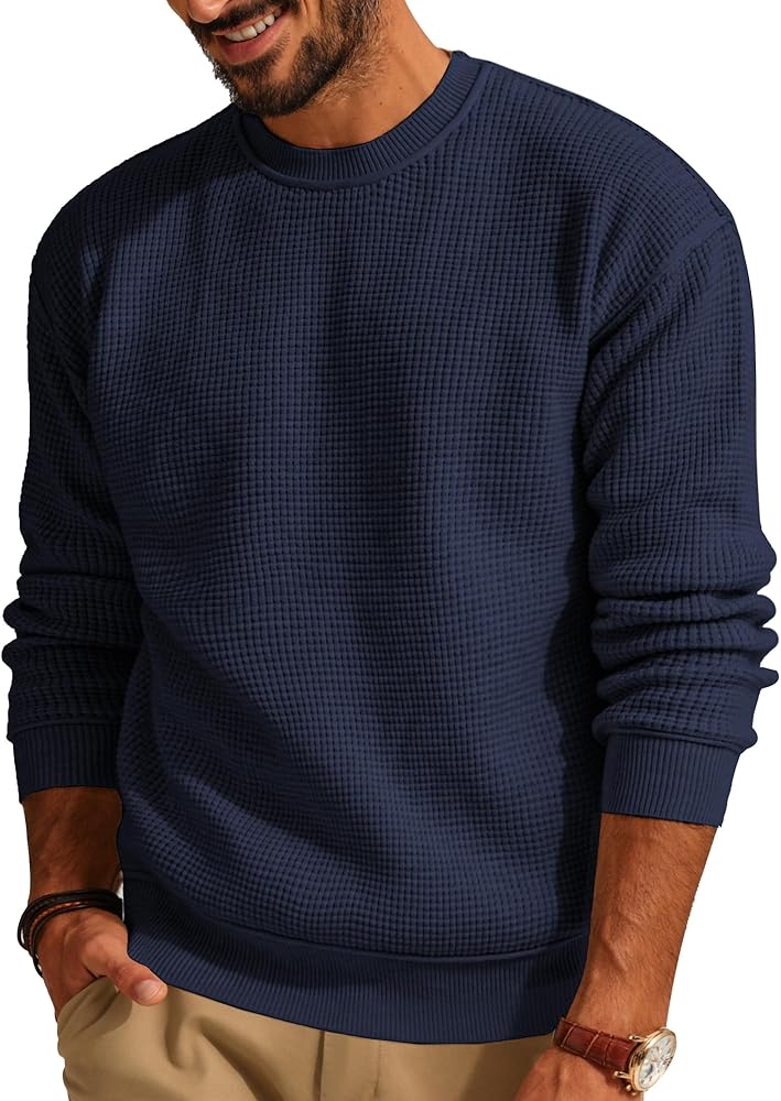 PJ PAUL JONES Mens Sweater Crewneck Knit Sweaters Casual Waffle Pullover Sweater for Men