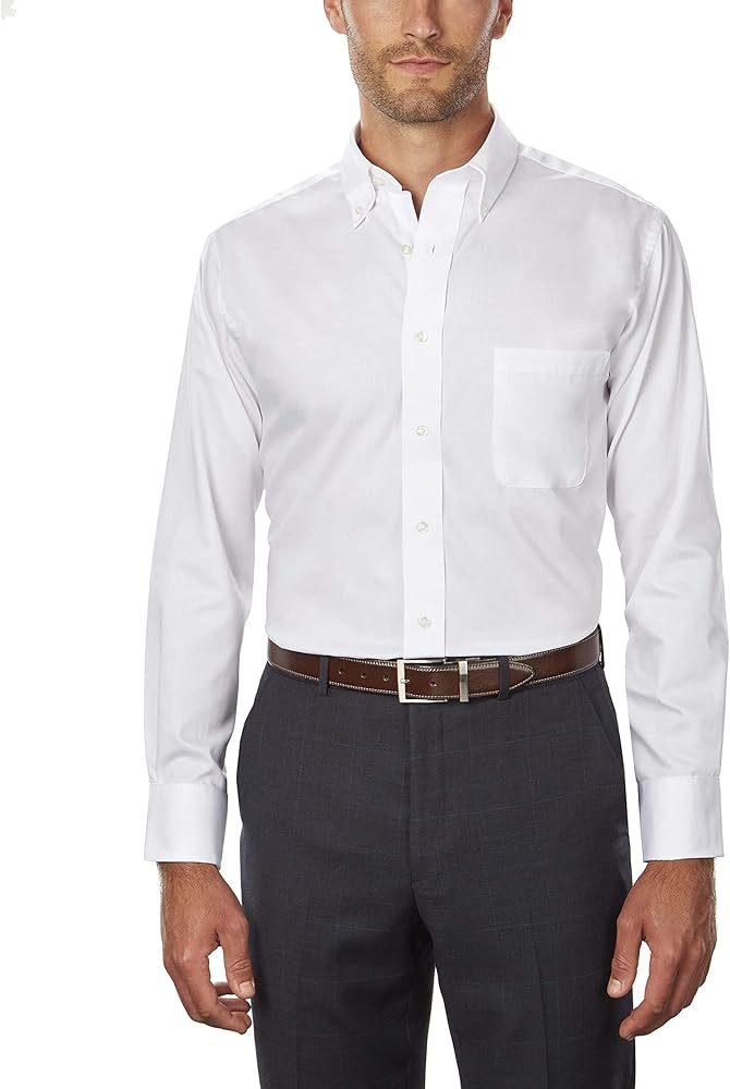 Van Heusen Men's Regular Fit Twill Solid Button Down Collar Dress Shirt