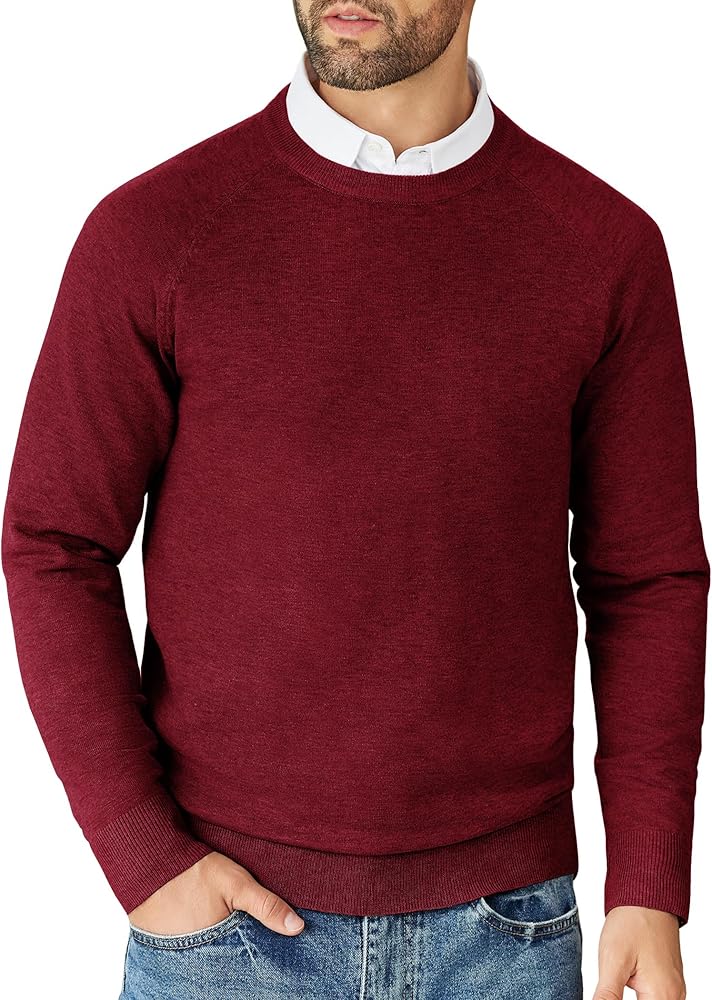 COOFANDY Men's Crewneck Sweater Casual Dress Pullover Sweater Slim Fit Lightweight Long Sleeve Raglan Sweaters