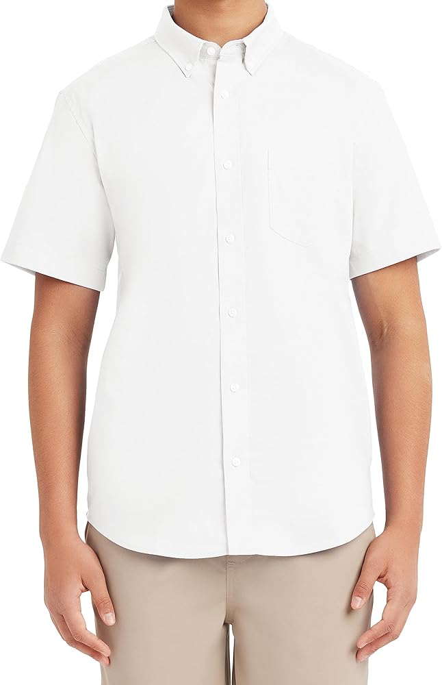 Nautica Young Men's Uniform Short Sleeve Performance Oxford Button-Down Shirt