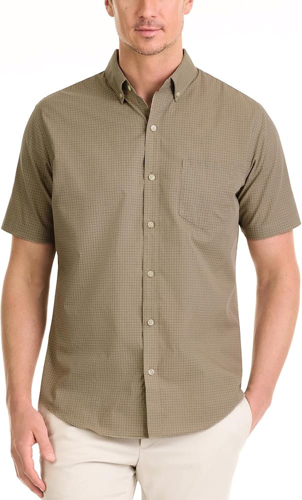 Van Heusen Mens Wrinkle Free Short Sleeve Button Down Check Shirt