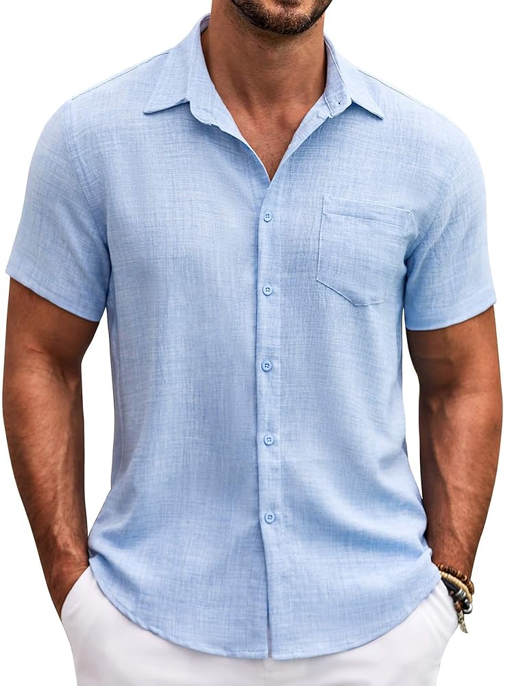 COOFANDY Mens Button Down Short Sleeve Shirt Casual Shirts Summer Beach Textured Shirts with Pocket