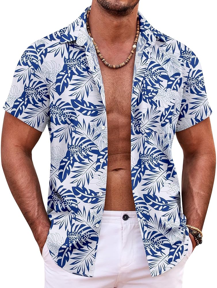 COOFANDY Mens Hawaiian Shirt Short Sleeve Button Down Shirts Tropical Summer Beach Shirts Casual Floral Aloha Shirts