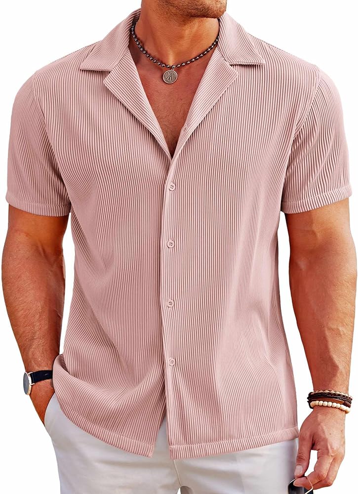 COOFANDY Men's Casual Button Down Shirts Short Sleeve Regular Fit Fashion Camp Beach Shirts Tops