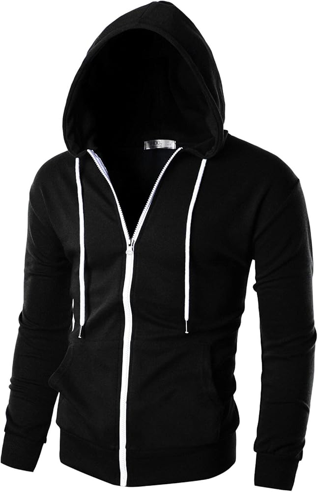 Ohoo Mens Slim Fit Lightweight Zip Up Hoodie with Pockets Long Sleeve Full-Zip Hooded Sweatshirt