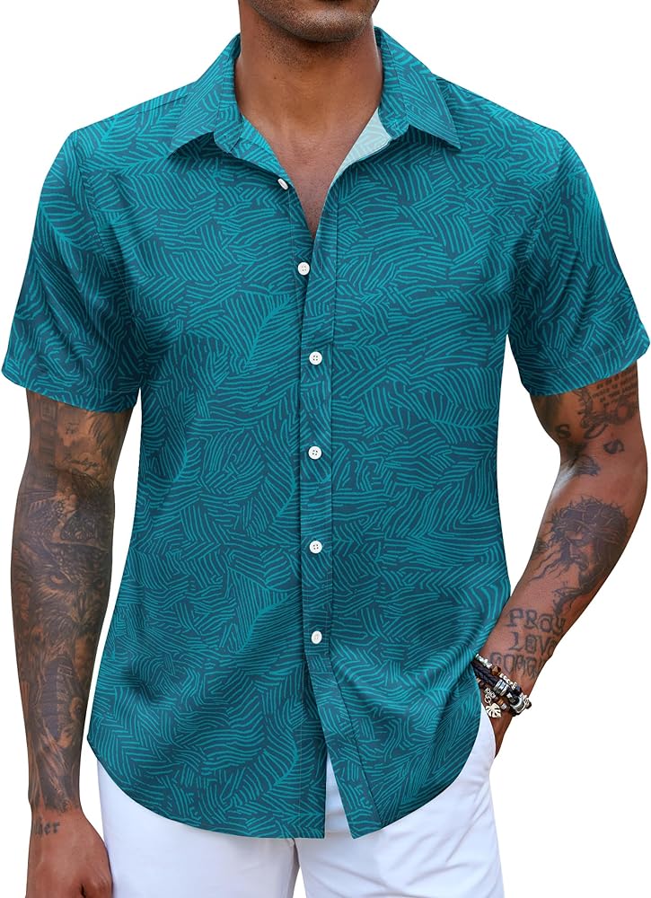 COOFANDY Mens Hawaiian Shirts Short Sleeve Button Down Aloha Shirt Casual Beach Clothes