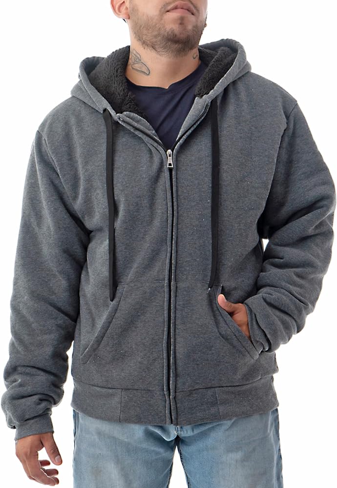 Jvini Men's Ultra Soft Sherpa Lined Hoodie - Full Zip Fleece Lining Heavy Duty Sweatshirts