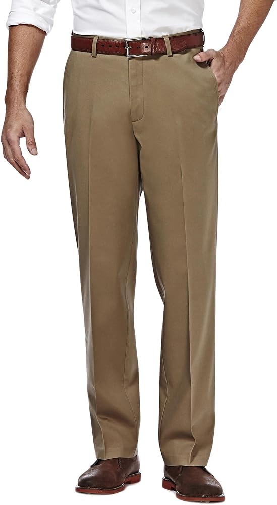 Haggar Men's Premium No Iron Khaki Classic Fit Expandable Waist Flat Front Pant (Regular and Big & Tall Sizes)