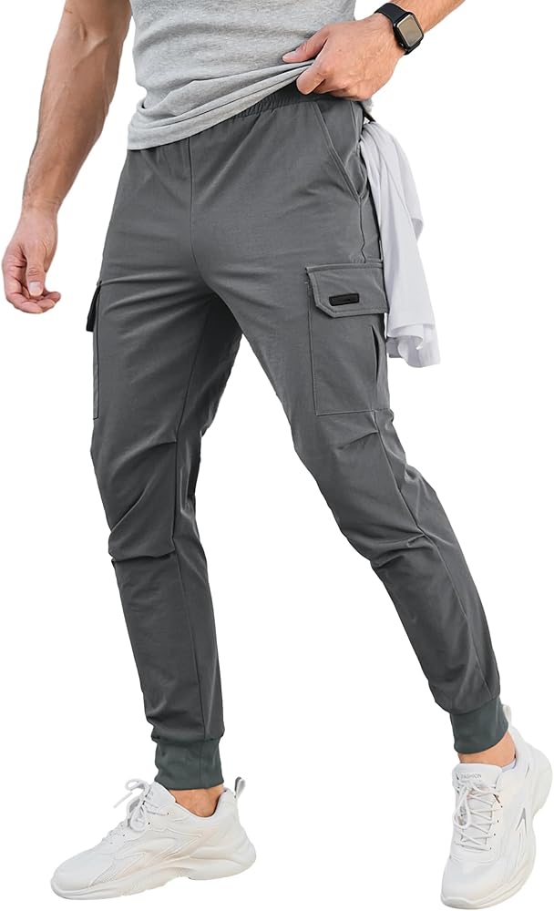 Comdecevis Men's Cargo Jogger Pants Stretch Sweatpants Slim Fit Tactical Pants with Zipper Pockets Casual Trousers