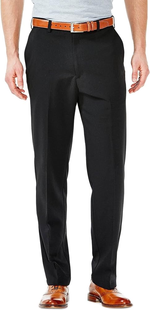 Haggar Mens Cool 18 Classic Fit Flat Front Hidden Expandable Waistband Casual Pant