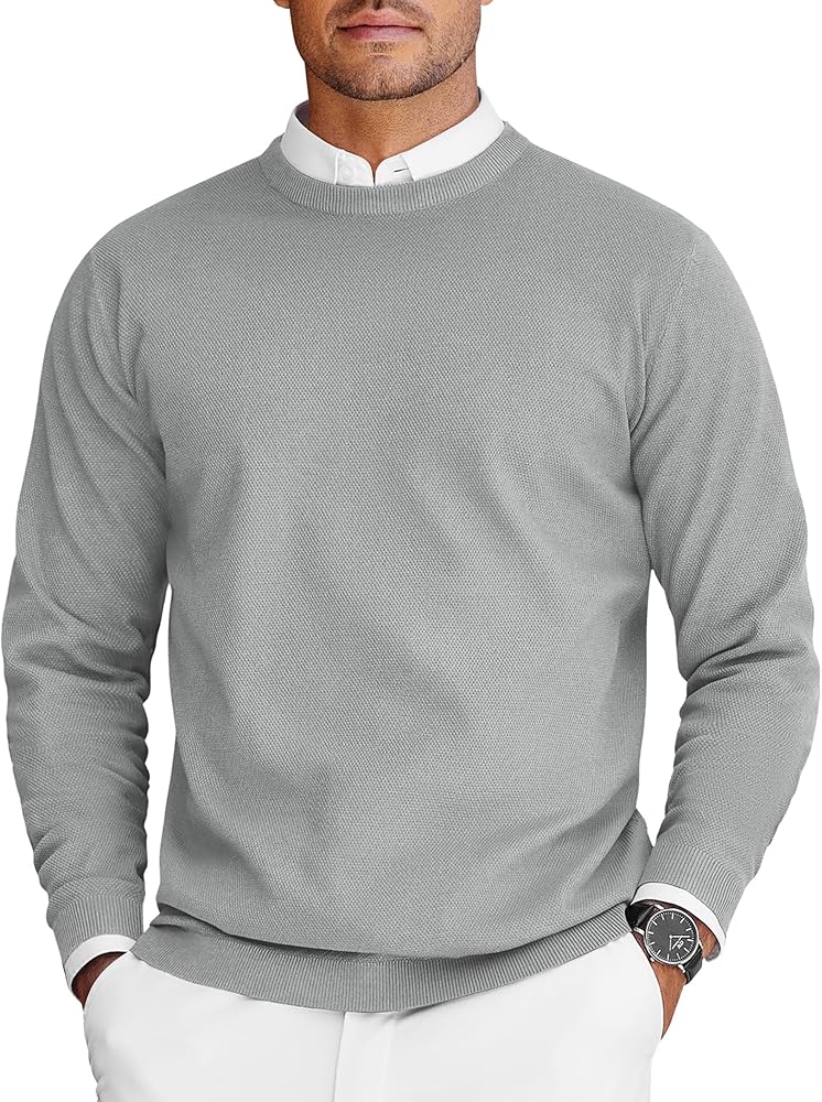 COOFANDY Mens Crewneck Sweater Slim Fit Lightweight Long Sleeve Knitted Pullover Sweaters