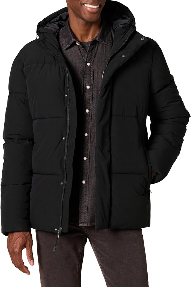 Amazon Essentials Men's Recycled Polyester Mid-Length Hooded Puffer (Available in Big & Tall)