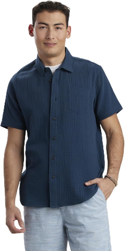 UNIONBAY Men's Bradley Short Sleeve Gauze Button Down Shirt