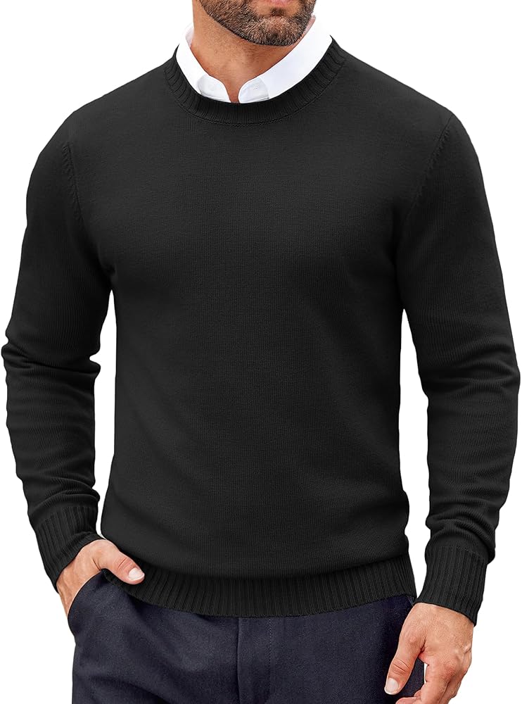 COOFANDY Men's Dress Crew Neck Sweater Slim Fit Lightweight Sweatshirts Knitted Pullover Casual Fashion Long Sleeve Sweater