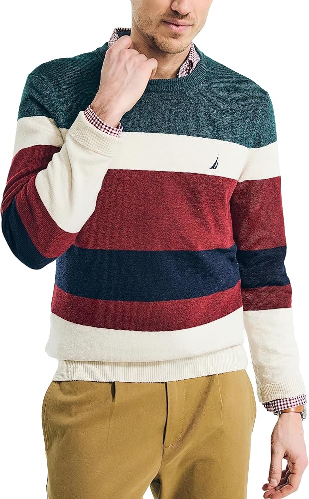 Nautica Men's Sustainably Crafted Striped Textured Crewneck Sweater