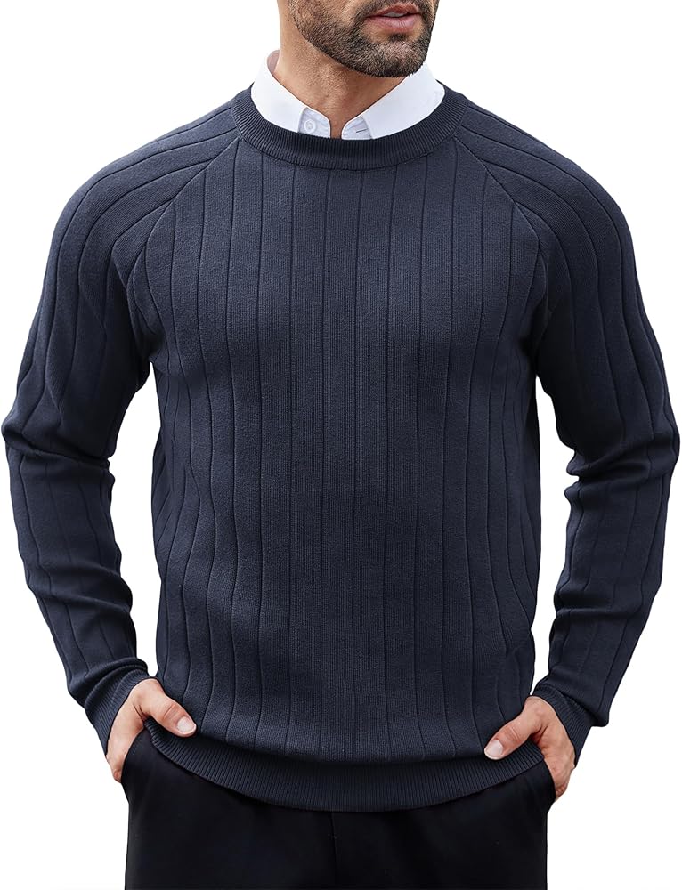 COOFANDY Men Dress Sweater Long Sleeve Crew Neck Sweater Slim Fit Business Casual Pullover Sweater