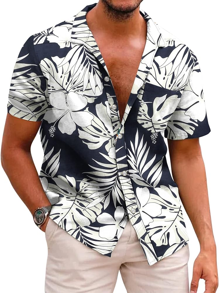 COOFANDY Mens Hawaiian Shirts Short Sleeve Casual Button Down Tropical Beach Shirt