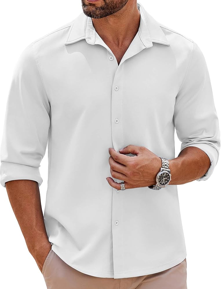 COOFANDY Mens Long Sleeve Button Down Shirts Casual Untucked Shirts Stretch Shirts