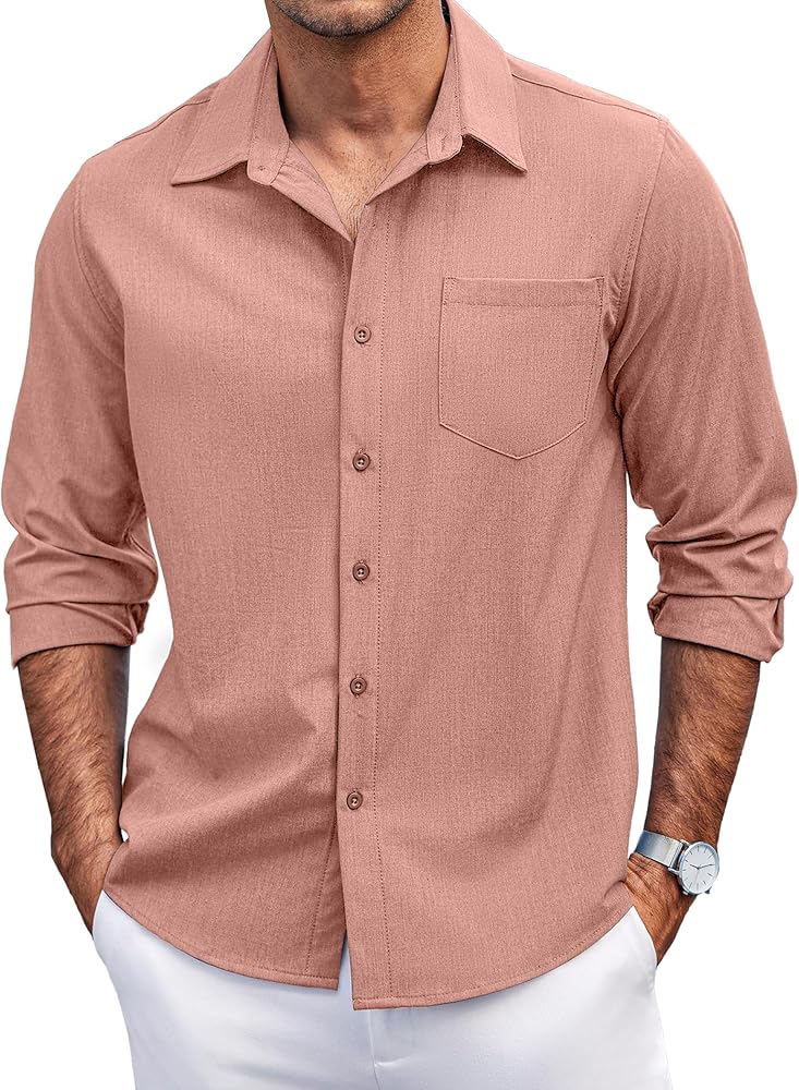 COOFANDY Men's Casual Button Down Shirts Long Sleeve Untucked Shirts Regular Fit Linen Shirt